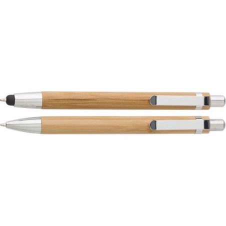 Parure  de stylo bille et porte-mine en bambou Darlene Matières : carton Couleurs : brun cadeau entreprise pas cher