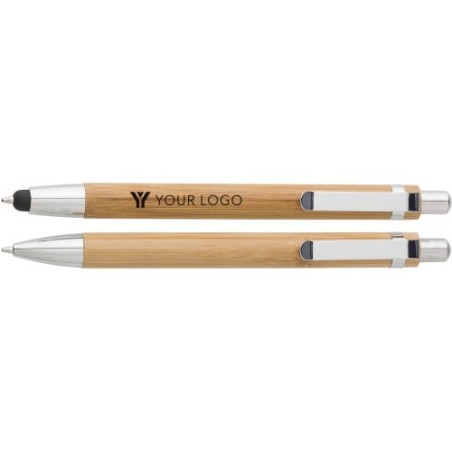 Parure  de stylo bille et porte-mine en bambou Darlene Matières : carton Couleurs : brun goodies publicitaire événementiel