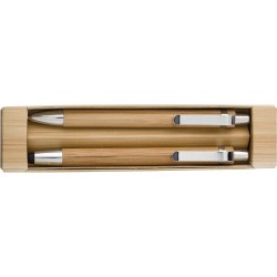 Parure  de stylo bille et porte-mine en bambou Darlene Matières : carton Couleurs : brun marquage laser ultra précis