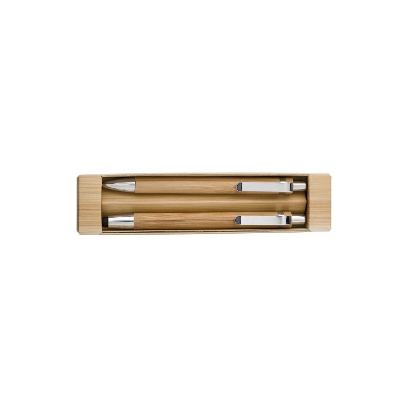 Parure  de stylo bille et porte-mine en bambou Darlene Matières : carton Couleurs : brun marquage laser ultra précis