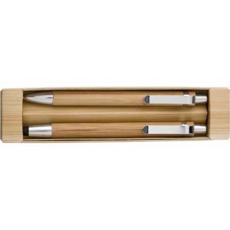 Parure  de stylo bille et porte-mine en bambou Darlene Matières : carton Couleurs : brun marquage laser ultra précis