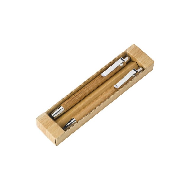 Parure  de stylo bille et porte-mine en bambou Darlene Matières : carton Couleurs : brun objet promotionnel éco-responsable