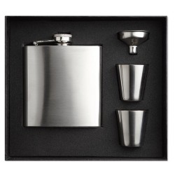 Flacon de poche  avec gobelets personnalisés - SLIMMY FLASK SET Matières : acier inoxydable Couleurs : argenté mat