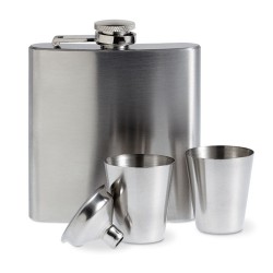 Flacon de poche  avec gobelets personnalisés - SLIMMY FLASK SET Matières : acier inoxydable Couleurs : argenté mat cadeau entrep