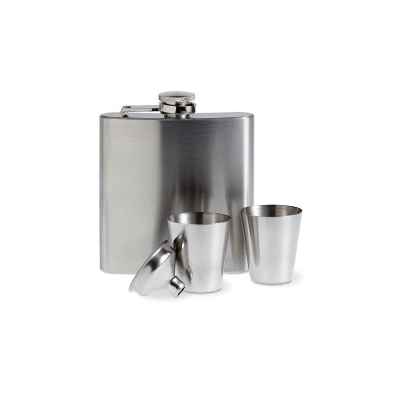 Flacon de poche  avec gobelets personnalisés - SLIMMY FLASK SET Matières : acier inoxydable Couleurs : argenté mat cadeau entrep