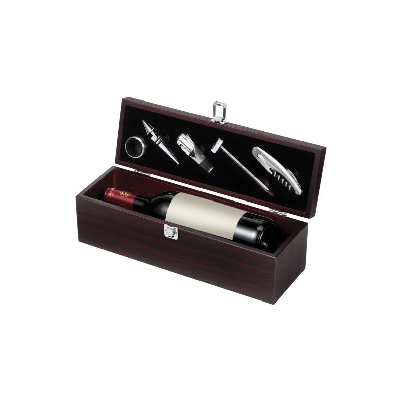Coffret à vin de luxe personnalisé de 5 pièces Nikita Matières : velours Couleurs : brun