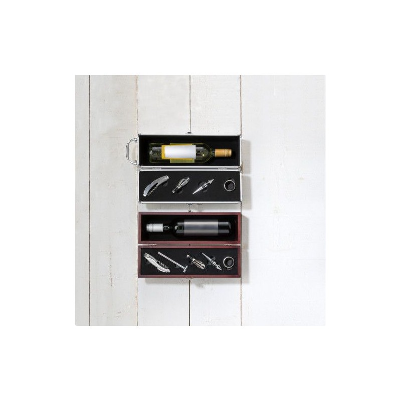 Coffret à vin de luxe personnalisé de 5 pièces Nikita Matières : velours Couleurs : brun impression haute définition