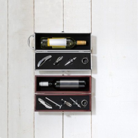 Coffret à vin de luxe personnalisé de 5 pièces Nikita Matières : velours Couleurs : brun impression haute définition