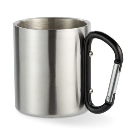 Mug en acier inoxydable personnalisé avec anse mousqueton - TRUMBO Matières : acier inoxydable Couleurs : noir