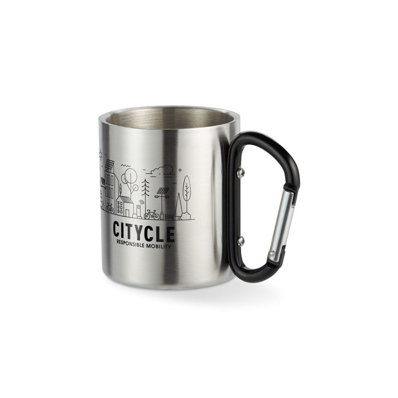 Mug en acier inoxydable personnalisé avec anse mousqueton - TRUMBO Matières : acier inoxydable Couleurs : noir cadeau client ori
