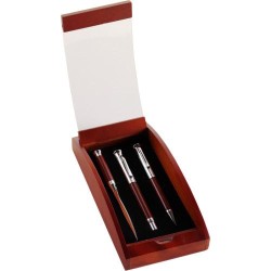 Parure  de stylo bille, plume et coupe-papier personnalisée - Paulette Matières : aluminium Couleurs : brun impression haute déf