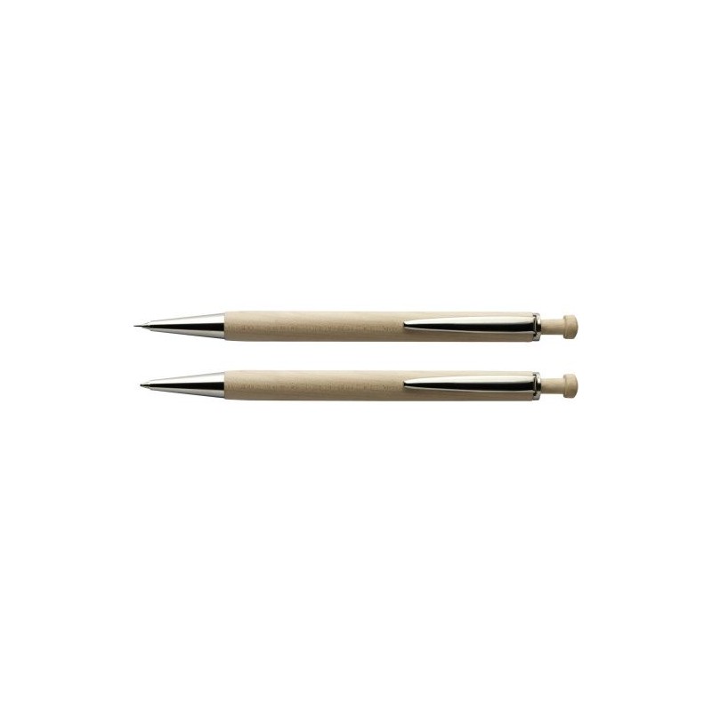 Parure personnalisée de stylo bille et porte-mine - Morris Matières : bois Couleurs : brun personnalisable avec votre logo