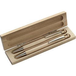 Parure personnalisée de stylo bille et porte-mine - Morris Matières : bois Couleurs : brun marquage laser ultra précis