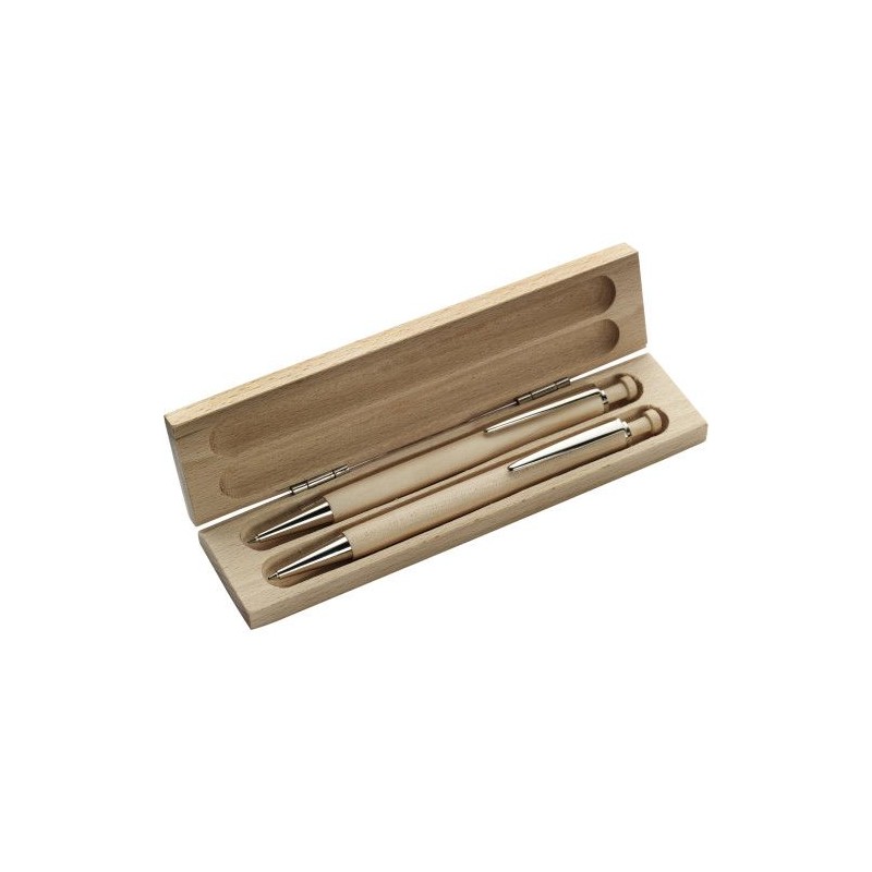 Parure personnalisée de stylo bille et porte-mine - Morris Matières : bois Couleurs : brun marquage laser ultra précis