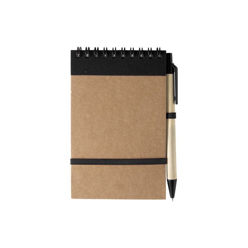 Carnet à spirale  en carton personnalisé - Emory Matières : caoutchouc Couleurs : noir marquage laser ultra précis