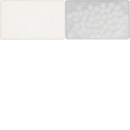 Boîte personnalisée en plastique contenant des bonbons menthe sans sucre - Judith Matières : plastique Couleurs : blanc goodies 