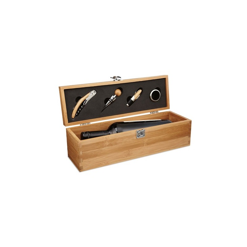 Set à vin personnalisé en bambou TARDOR - Accessoires offerts pas chers Matières : bambou Couleurs : bois cadeau entreprise pas 
