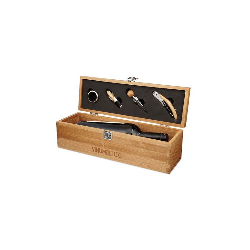 Set à vin personnalisé en bambou TARDOR - Accessoires offerts pas chers Matières : bambou Couleurs : bois goodies publicitaire é
