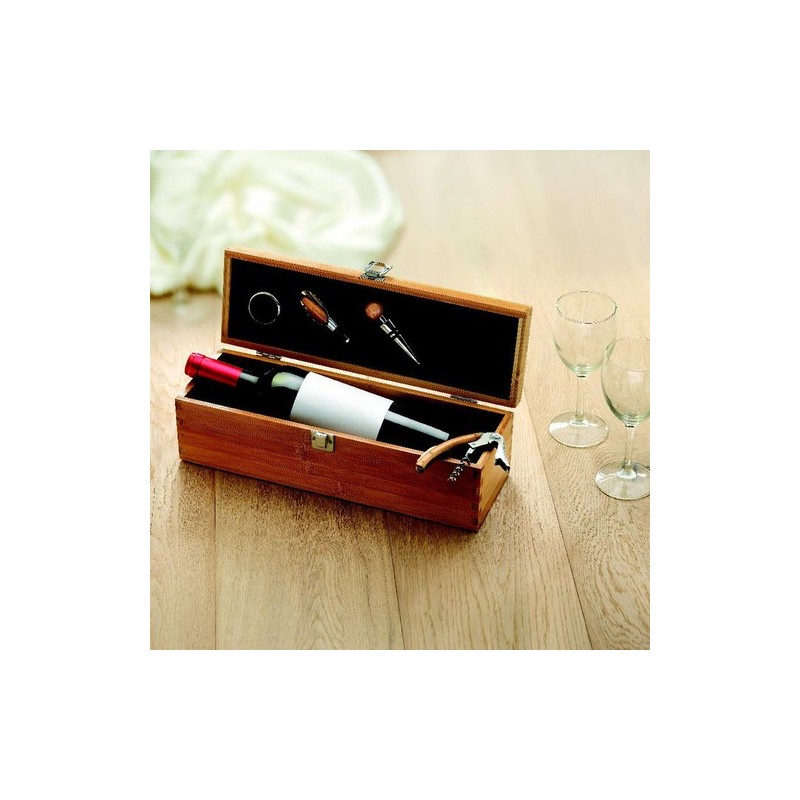 Set à vin personnalisé en bambou TARDOR - Accessoires offerts pas chers Matières : bambou Couleurs : bois impression haute défin