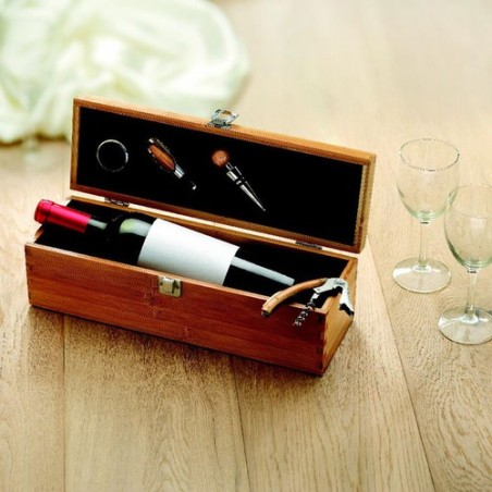 Set à vin personnalisé en bambou TARDOR - Accessoires offerts pas chers Matières : bambou Couleurs : bois impression haute défin