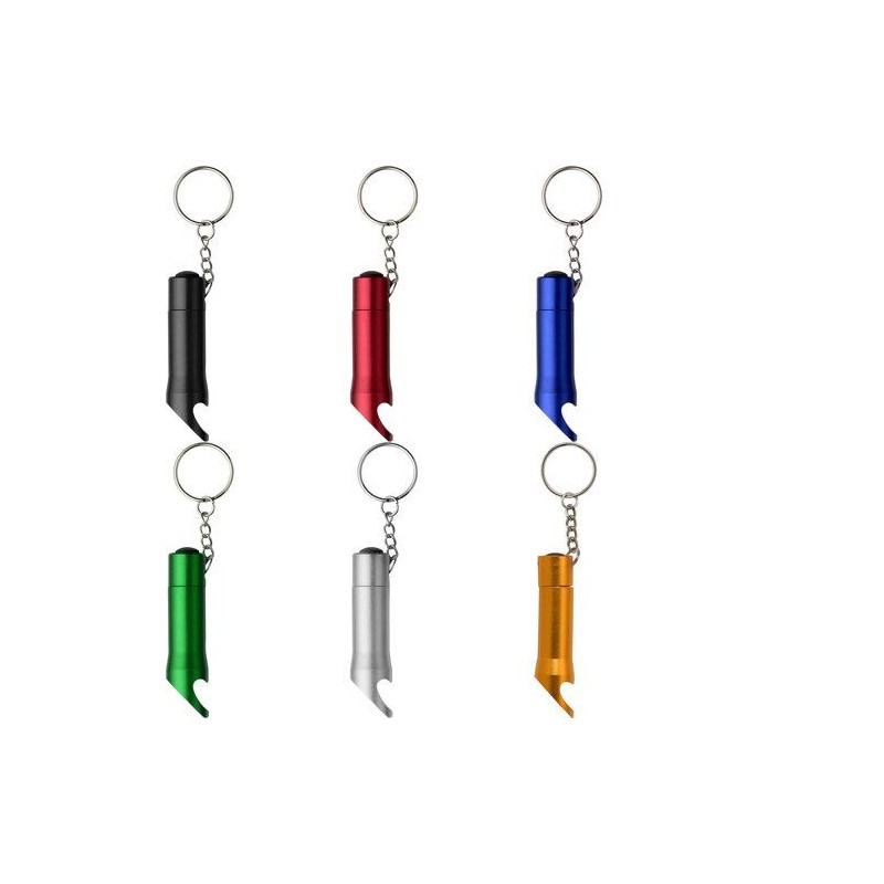 Porte-clés  avec torche et décapsuleur Carla Matières : métal Couleurs : rouge objet promotionnel éco-responsable