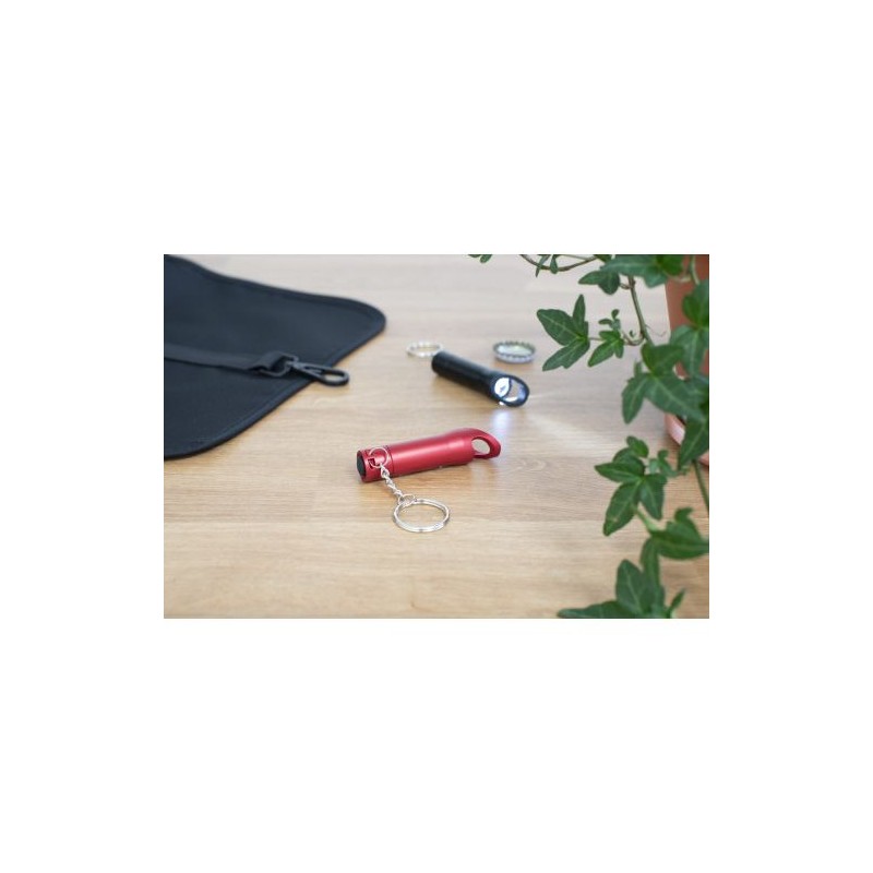 Porte-clés  avec torche et décapsuleur Carla Matières : métal Couleurs : rouge personnalisable avec votre logo