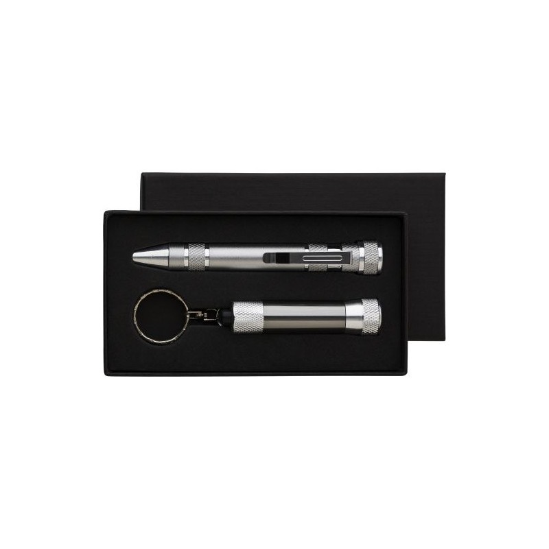 Set Pratique de Tournevis et Torche Personnalisé Frazer Matières : carton Couleurs : gris