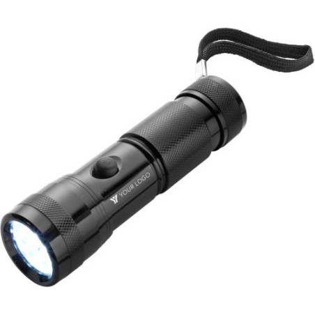 Torche personnalisée en métal - Romeo Matières : caoutchouc Couleurs : noir marquage laser ultra précis
