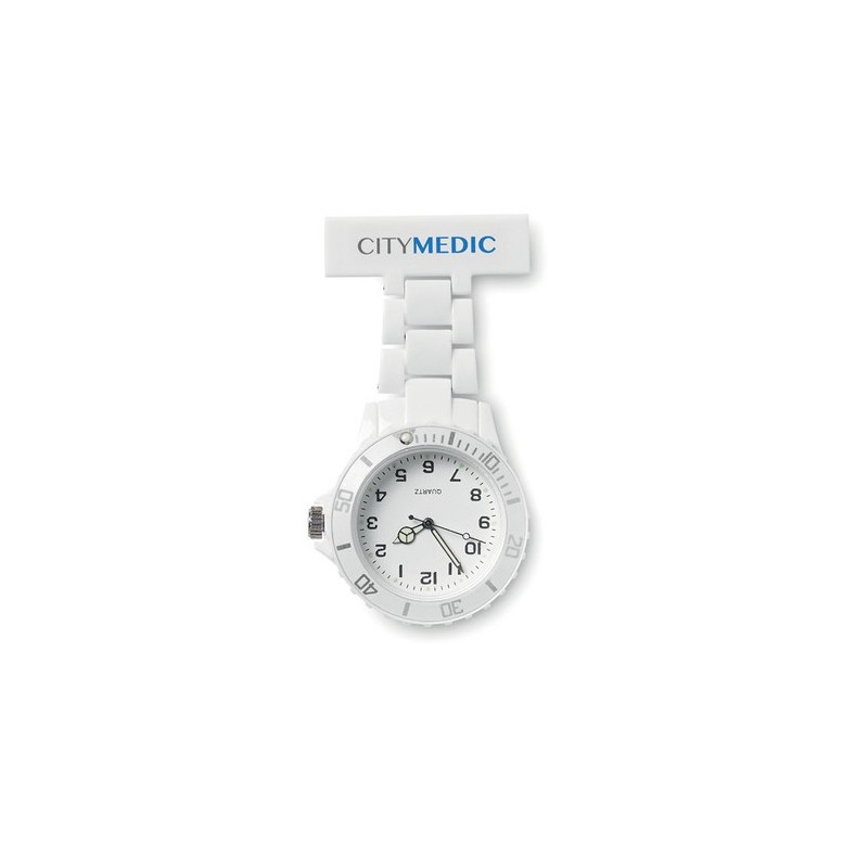 Montre analogique infirmière personnalisée - NURWATCH Matières : PET Couleurs : blanc personnalisable avec votre logo