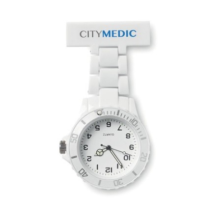 Montre analogique infirmière personnalisée - NURWATCH Matières : PET Couleurs : blanc personnalisable avec votre logo