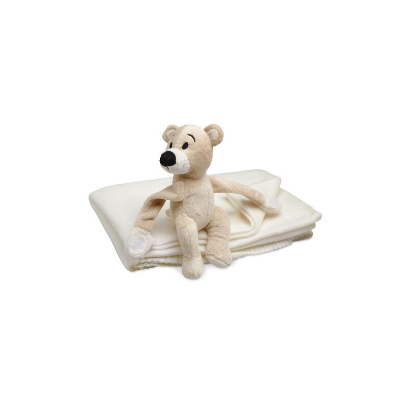 Couverture polaire personnalisée avec ours - MANTA Matières : PET Couleurs : blanc marquage laser ultra précis