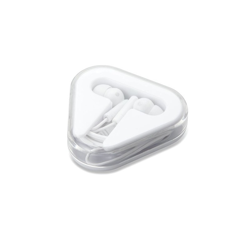 Écouteurs Audio Personnalisés dans un boîtier  MUSIPLUG Matières : polystyrène (PS) Couleurs : blanc personnalisable avec votre 