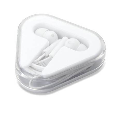 Écouteurs Audio Personnalisés dans un boîtier  MUSIPLUG Matières : polystyrène (PS) Couleurs : blanc personnalisable avec votre 