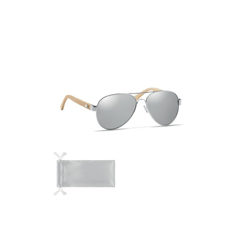 Lunettes de soleil s en bambou personnalisées - Protection UV400 HONIARA Matières : bambou Couleurs : argenté brillant