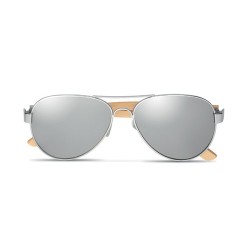 Lunettes de soleil s en bambou personnalisées - Protection UV400 HONIARA Matières : bambou Couleurs : argenté brillant livraison